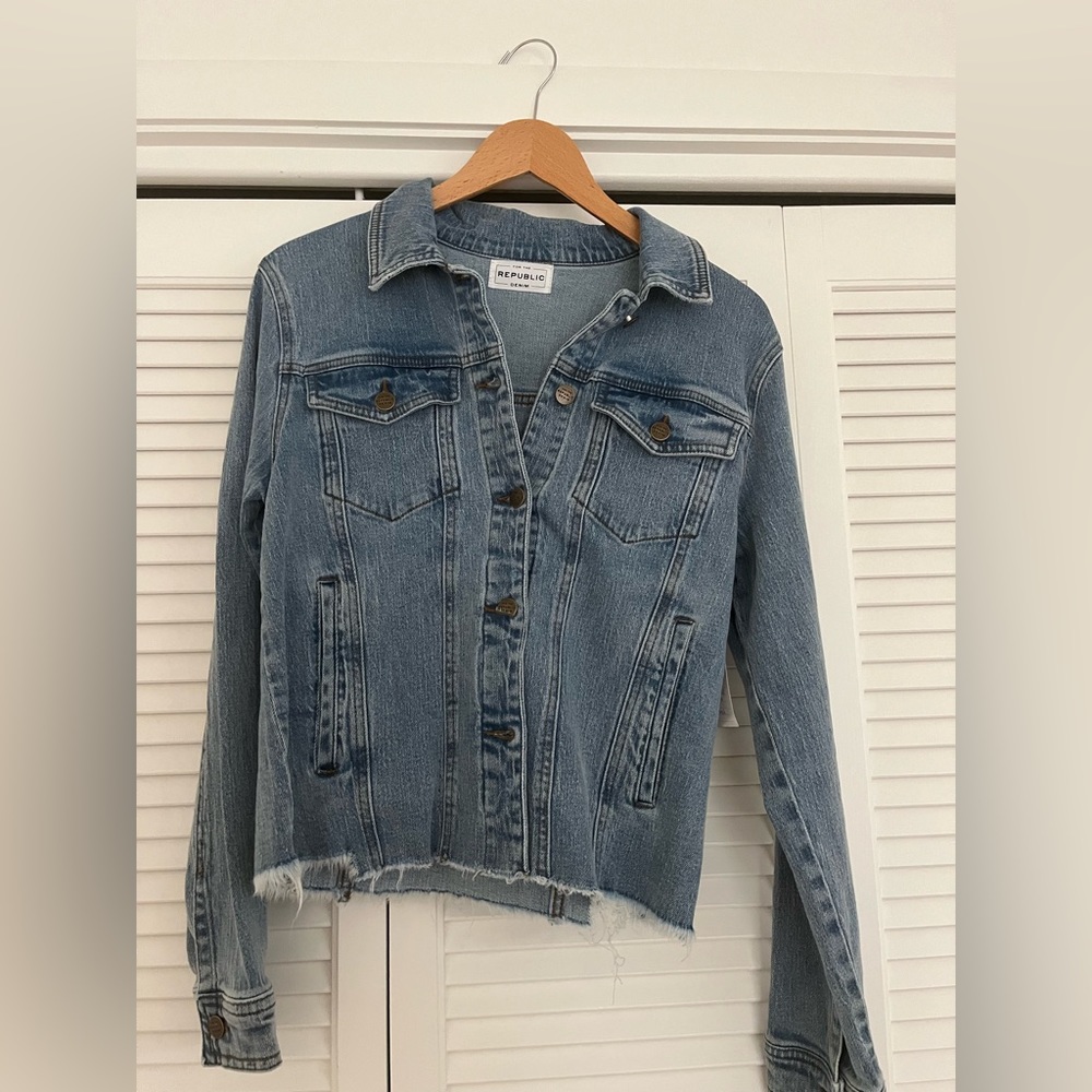 Republic Clothing denim jacket with frayed hem.
